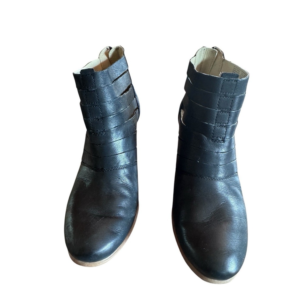 Josef Seibel Black Leather Cut Out Booties Women's EU‎ 36 (5.5-6) Caged Strap